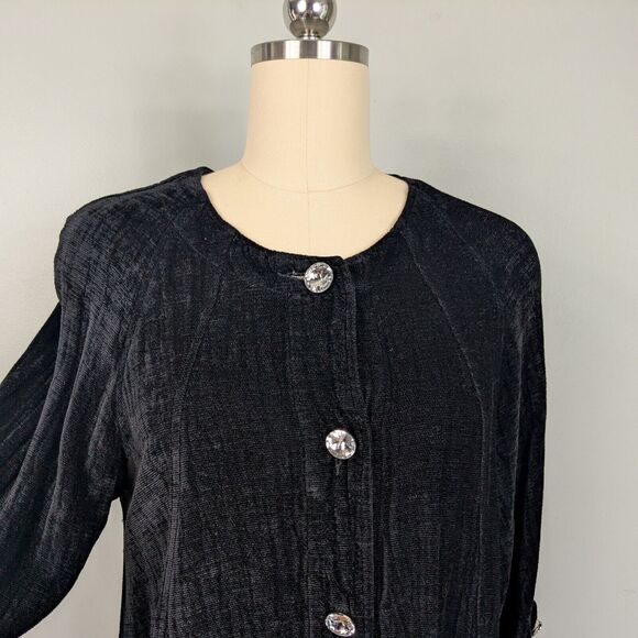 Velvet Top M Black Velour Blouse Button Whmsigoth Laggenlook 3/4 Sleeve Flowy - Picture 6 of 11